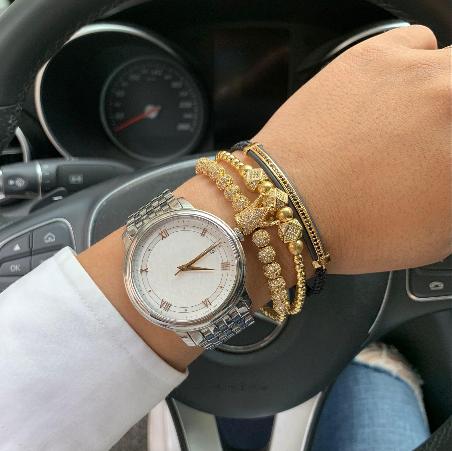 3pcs Luxury CZ Crown Charm Men’s Bracelets Set