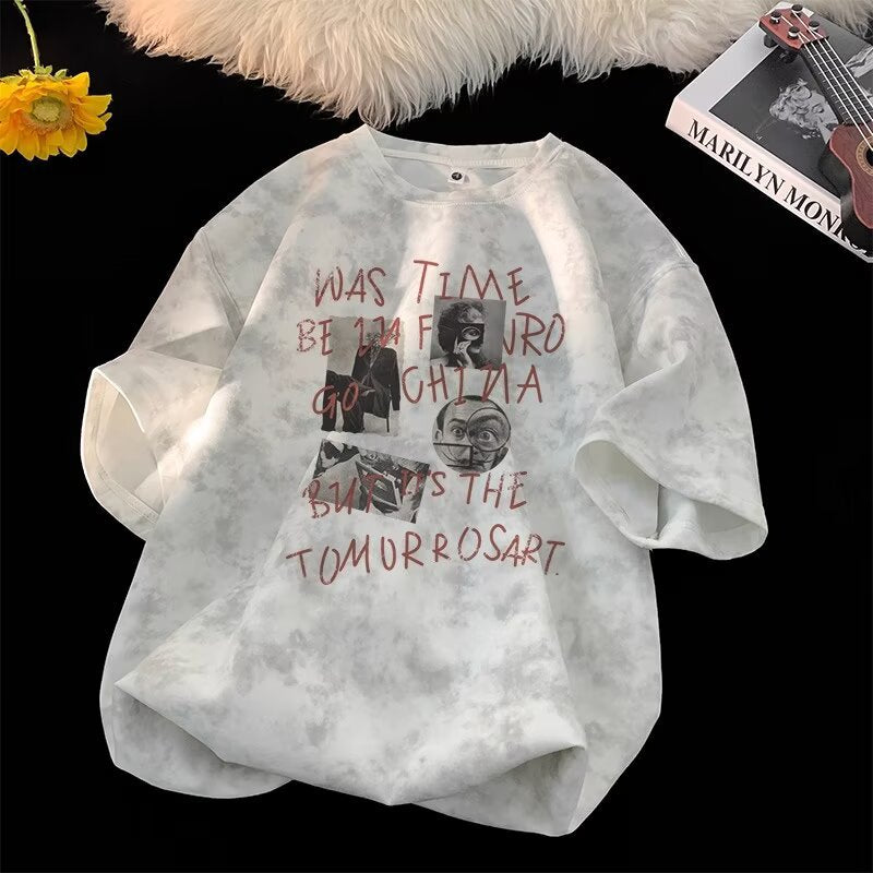 Harajuku Tie-Dye Oversized Short Sleeve T-Shirt — Trendy Couple Loose Round Neck Top