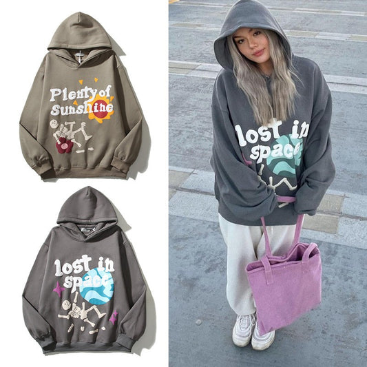 Harajuku Style Retro Graffiti Foam Letter Printing Hoodie