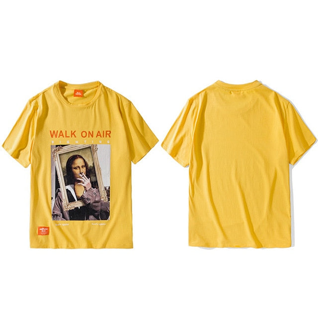 Funny Smoking Mona Lisa T-Shirt - Harajuku Style Cotton Tee