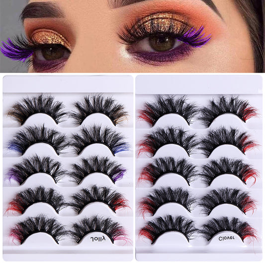5 Pairs of Playful Colorful False Eyelashes - Multi Layered Mink-like