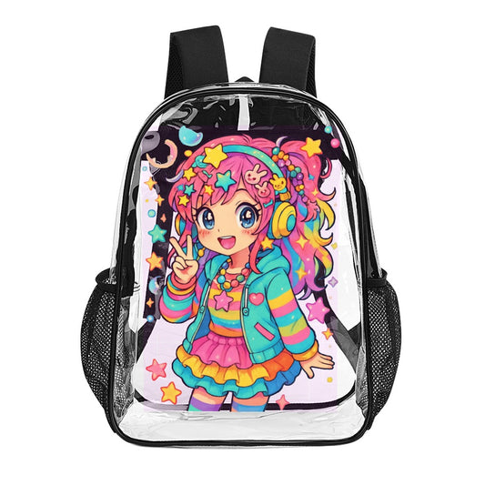 Harajuku Kawaii Anime Girl Transparent Backpack 17 Inch