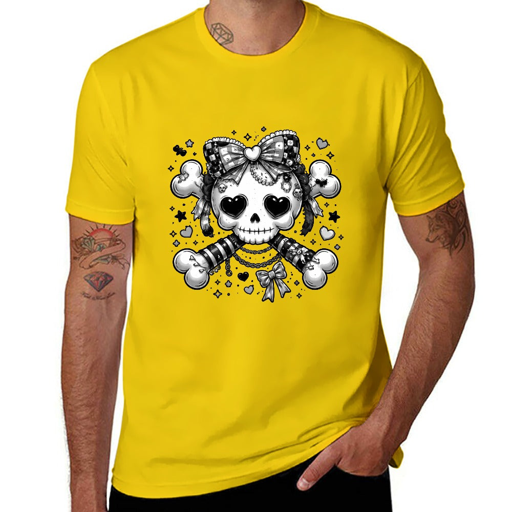 Harajuku Skull and Crossbones Men's Short Sleeve T-shirt - Yellow