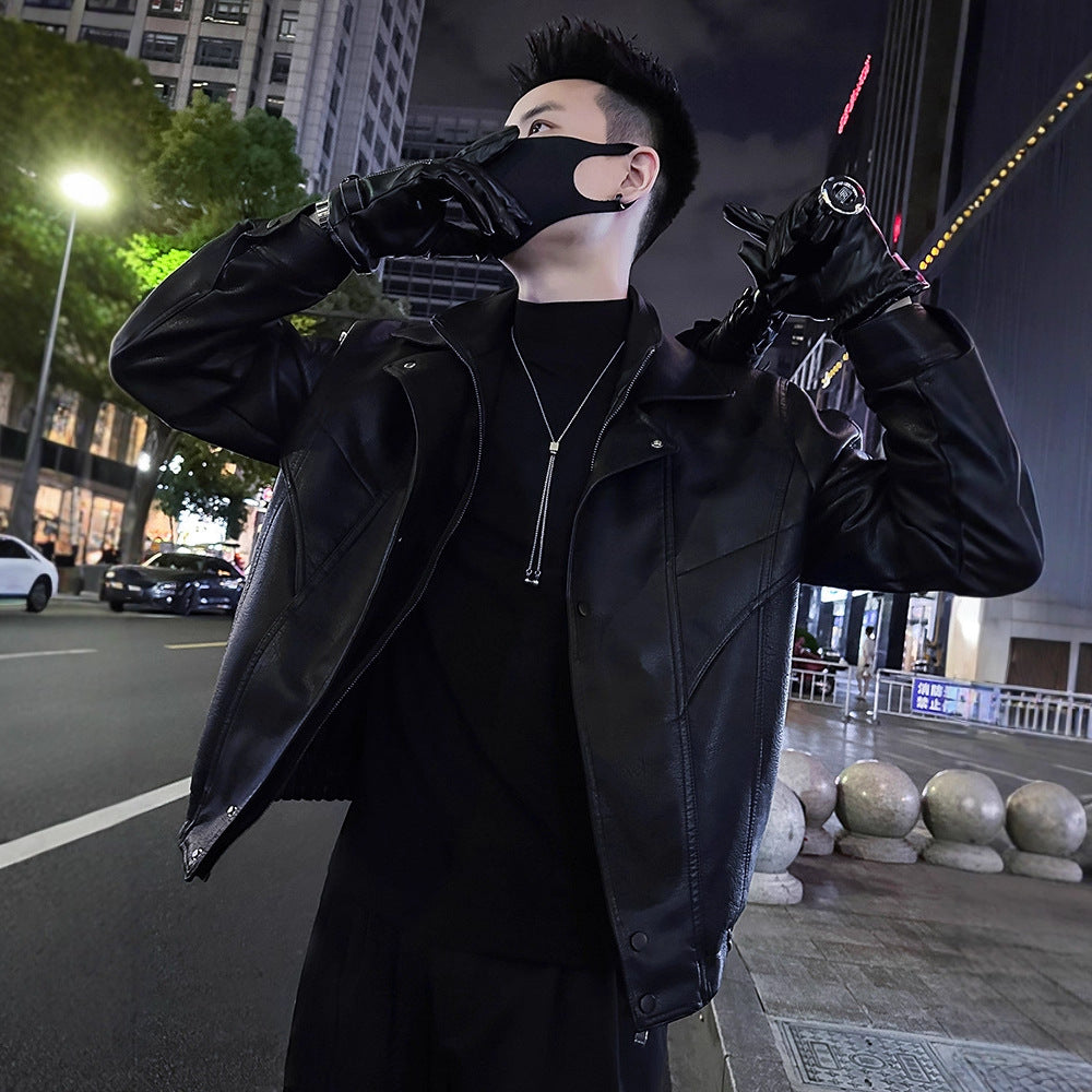 Faux Two-Piece Men's Leather Jacket Quality Cool Leather Coat