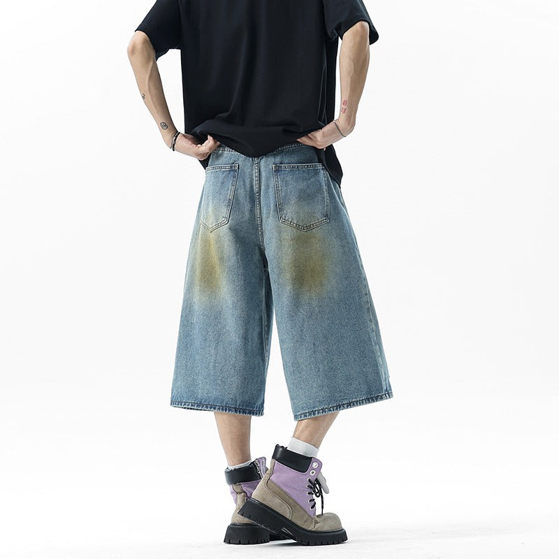 Playful Vintage Denim Shorts - Loose Wide Leg Pants