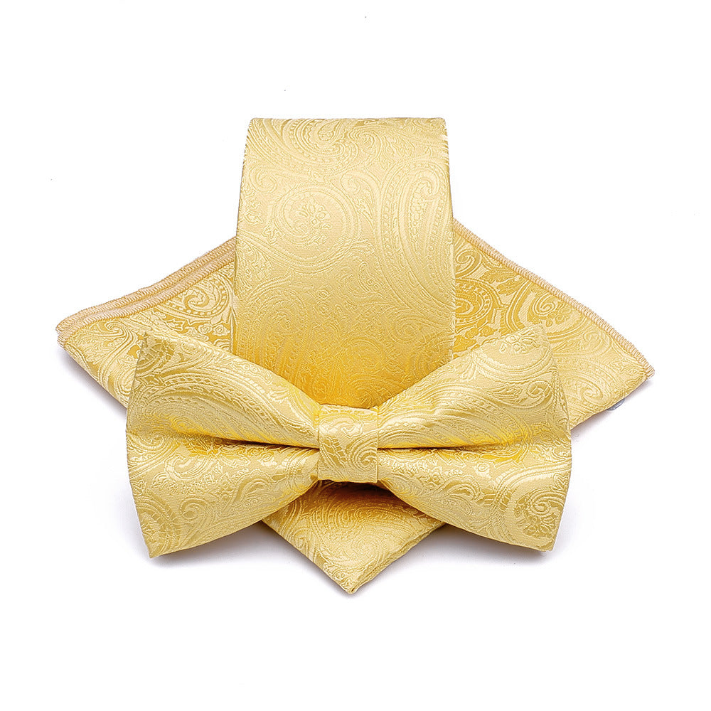 Polyester Tie Men's Jacquard Cashew Flower Floral Bow Tie Set