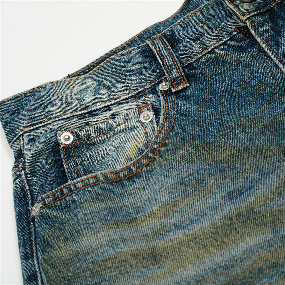 Playful Post-Apocalyptic Distressed Denim Trousers