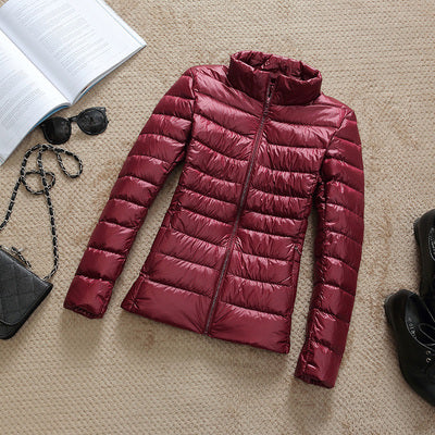 Ultra-Lightweight Slim Down Jacket for Women – Short Hooded Warm White Duck Down Coat