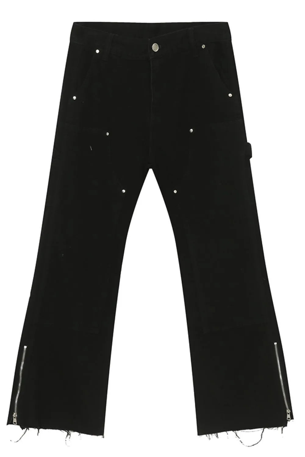 Men's Raw Hem Bootcut Jeans with Zip-Up Sides - Harajuku Style