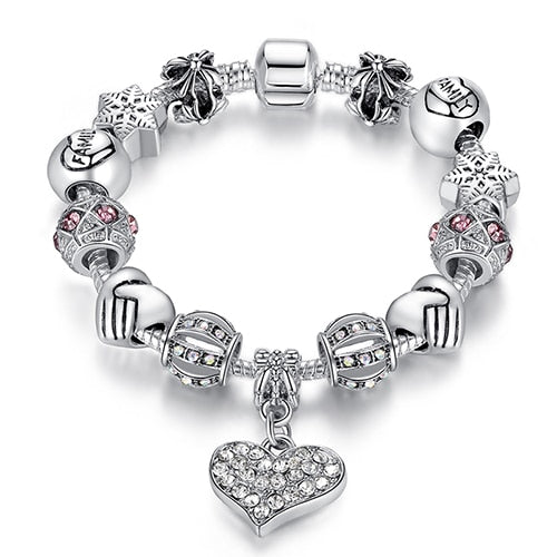 Unique Silver Crystal Charm Bracelet for Women