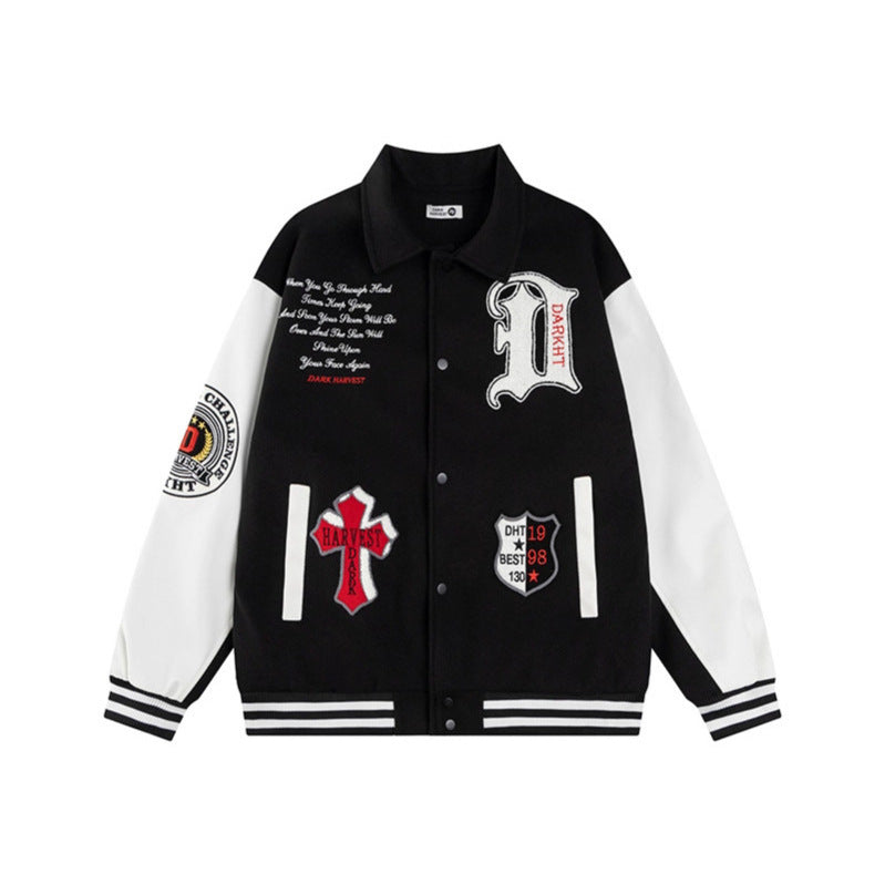 Varsity Jacket Casual Leather Sleeve Outerwear Couple Style