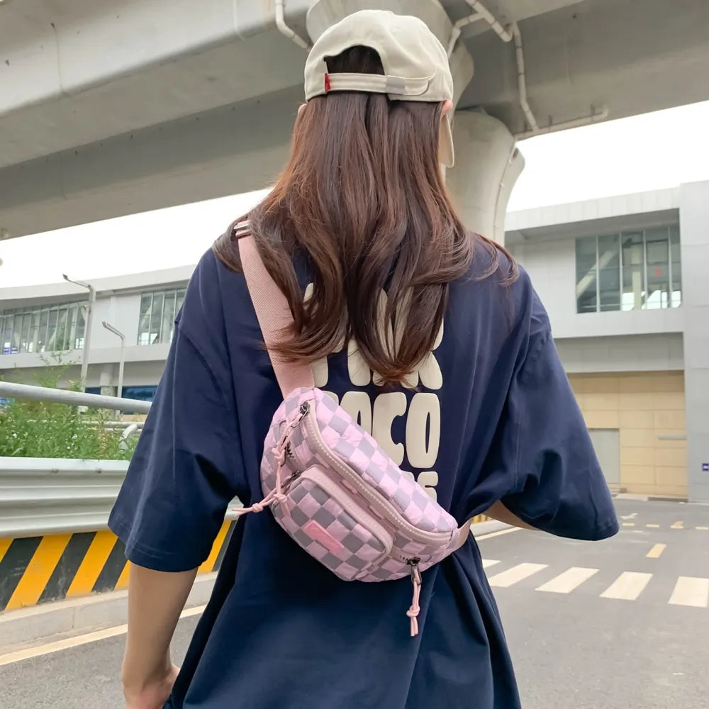 Harajuku Checkered Adjustable Strap Crossbody Bag