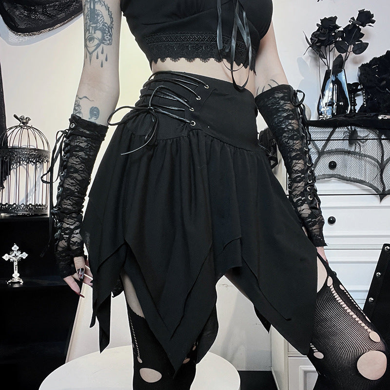 High Waist Adjustable Irregular Burnt Flower Skirt -  Dark Fashion Versatile Short Skirt