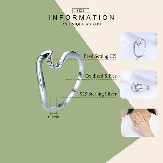 Geometric Wave 925 Sterling Silver Ring for Women
