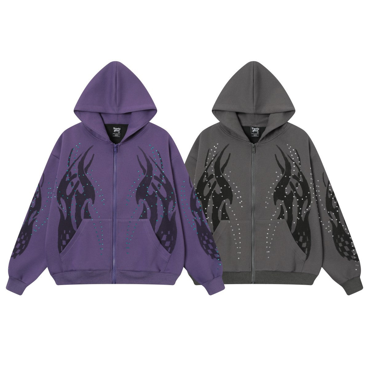 Flame Rhinestone Cardigan Zipper Hoodie
