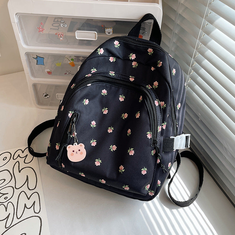 Floral Nylon Backpack - Harajuku Style School Bag