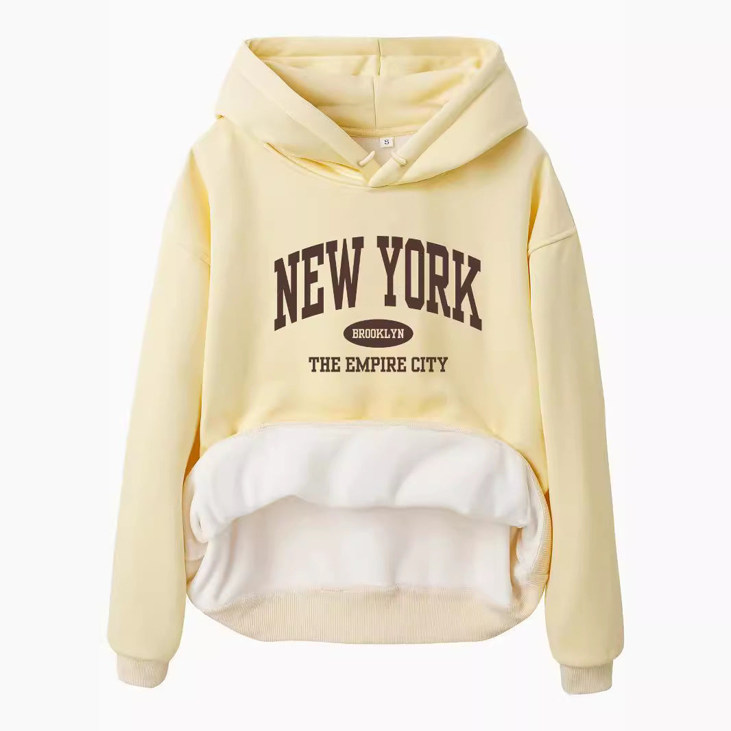 Velvet Hoodie with NEW YORK BROOKLYN Print