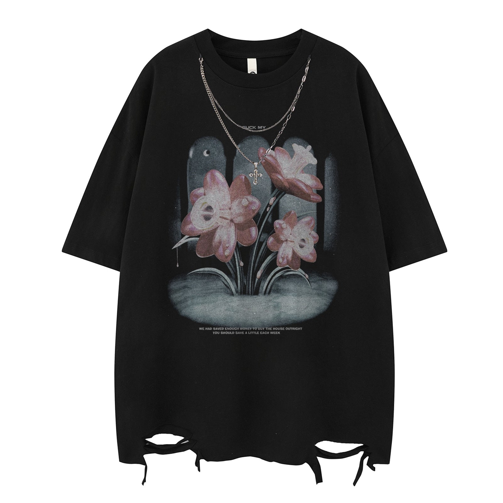 Retro Floral Print Ripped Short Sleeve Tee for Men