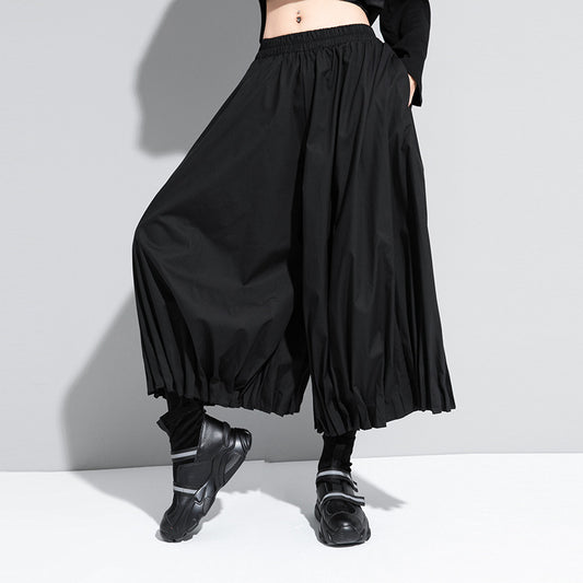 Harajuku Style Loose Wide-Leg Pleated Pants – Black