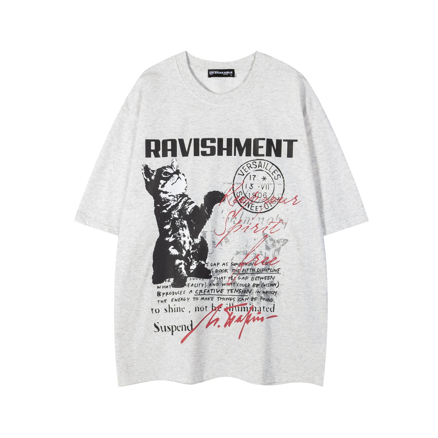 Cute Cat Letter Print Short Sleeve T-Shirt Unisex Retro Loose Casual Half Sleeve Tee Couple Top