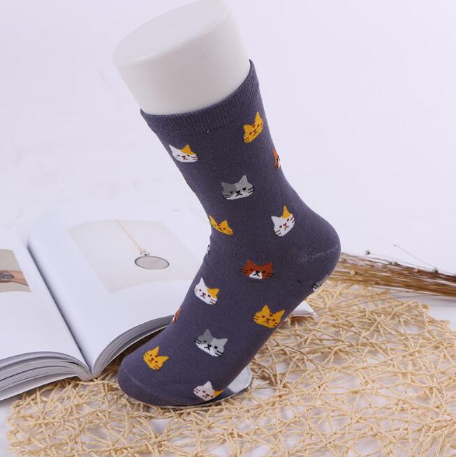 Kawaii Cartoon Cat Print Socks - Cute Cotton Socks for Women