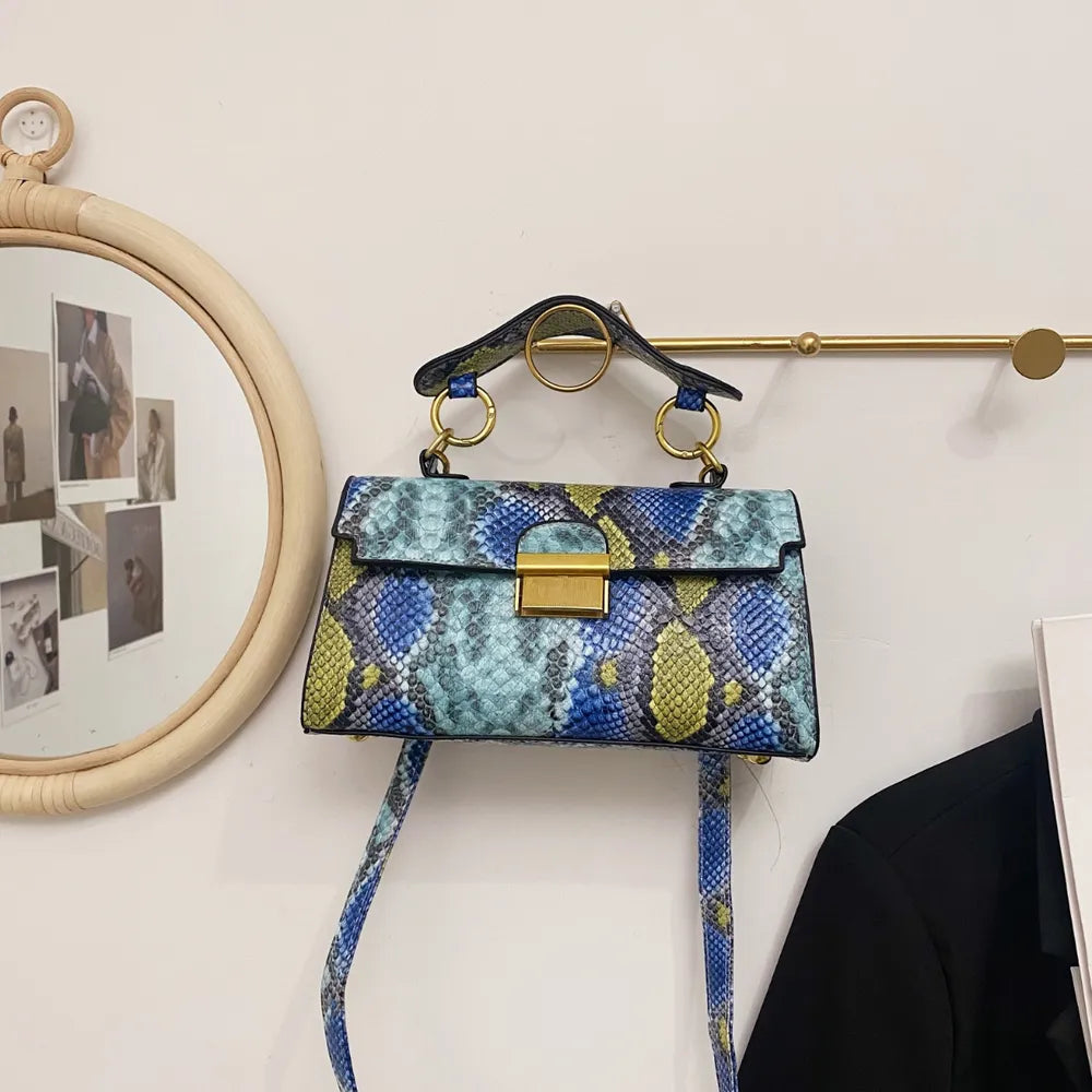 Playful PU Leather Snakeskin Print Crossbody Bag