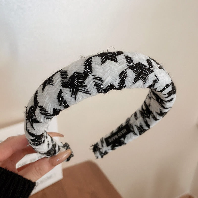 Black And White Plaid Woven Headband