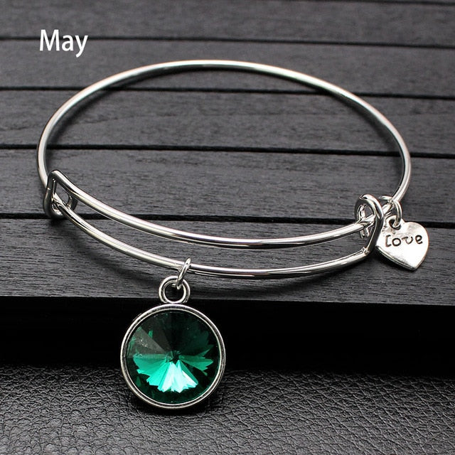 Adjustable Birthstone Bangle Bracelet for Women