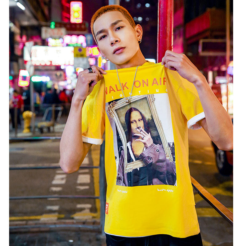 Funny Smoking Mona Lisa T-Shirt - Harajuku Style Cotton Tee