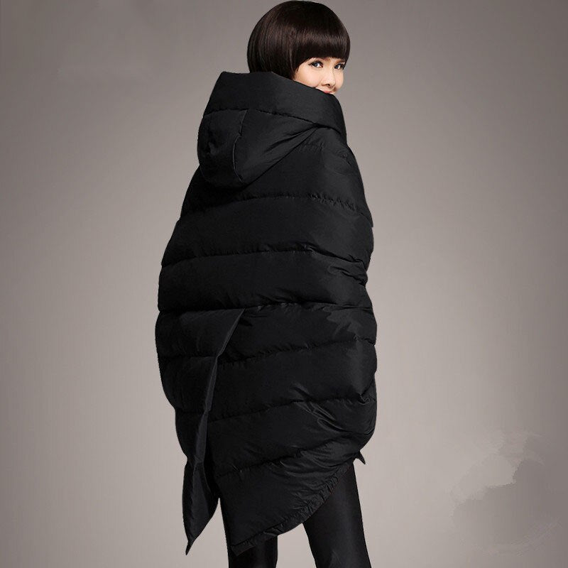Mid-Length Women’s Duck Down Hooded Cloak Jacket