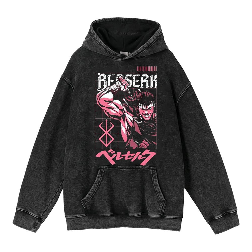 Harajuku Retro Washed Hoodie - Hip-Hop Sword Style