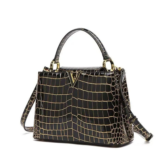 Luxury Crocodile Print Leather Handbag - Harajuku Style