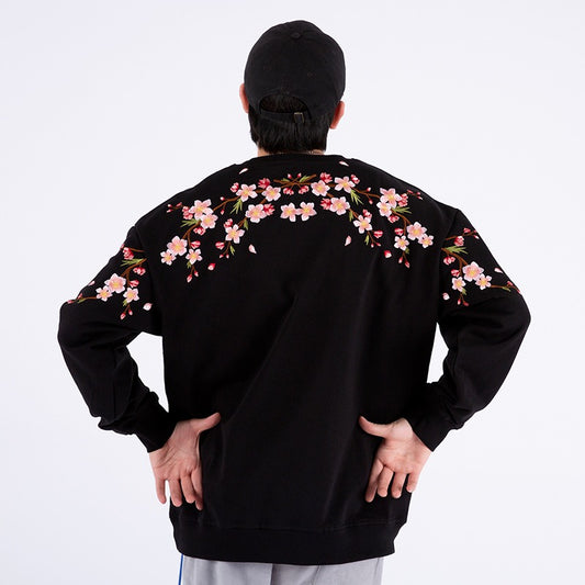 Harajuku Style Plus Size Plum Blossom Embroidered Sweatshirt