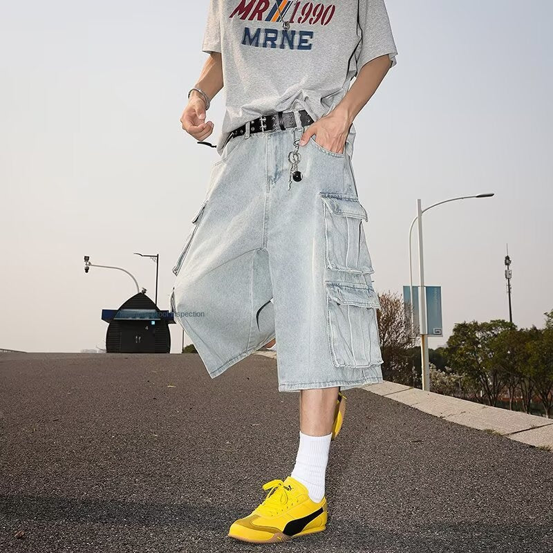 Retro Loose Casual Distressed Wide Leg Seven Quarter Pants