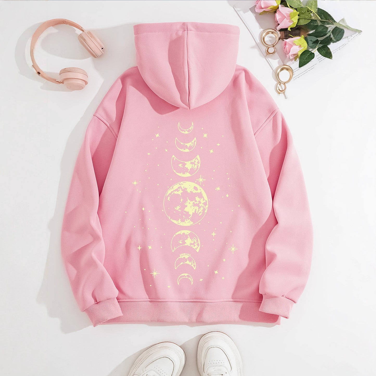 Half Moon and Full Moon Pattern Hoodie