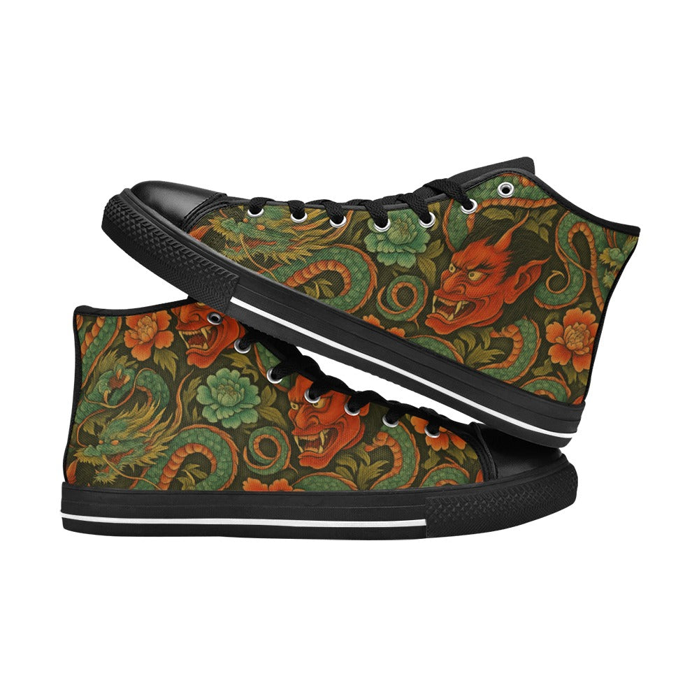 Red Dragon Devil Pattern High Top Canvas Men's Shoes