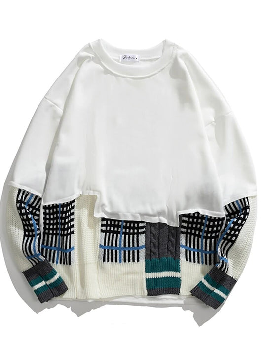 Harajuku Style Plaid Patchwork Sweater for Women
