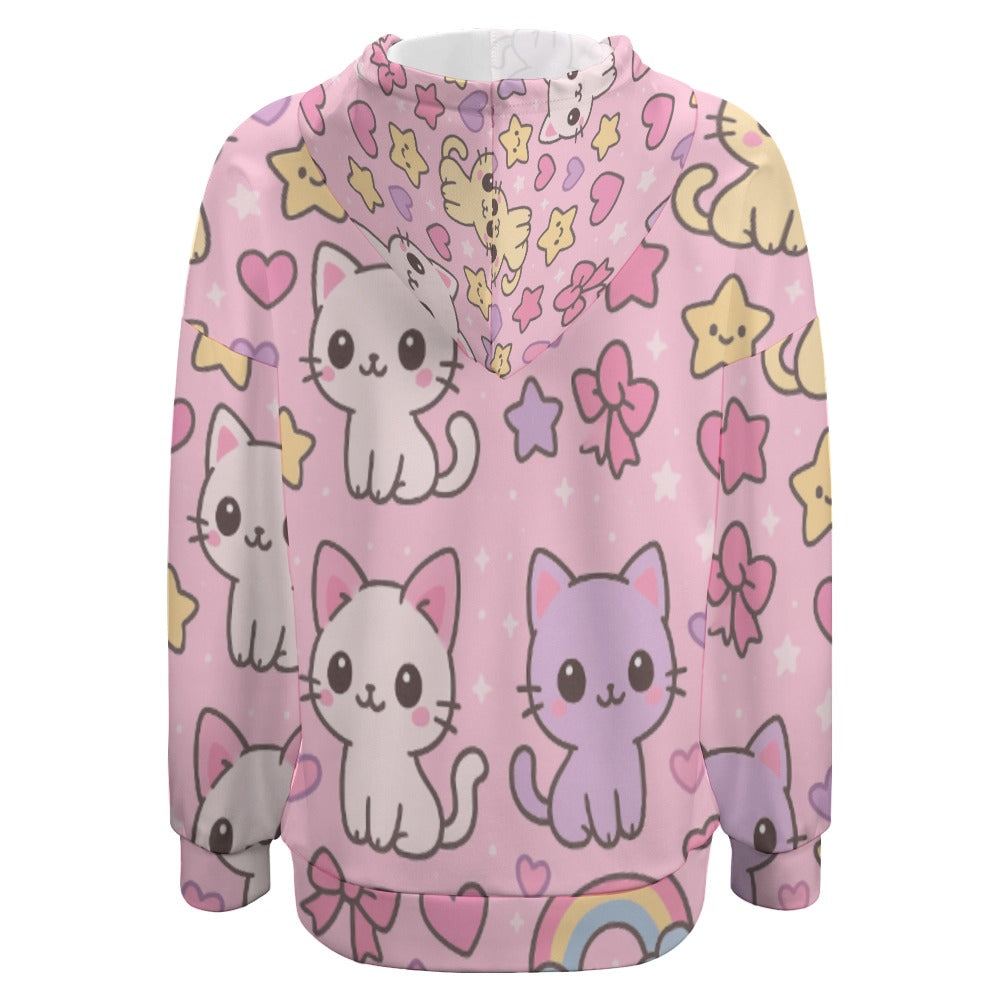 Harajuku Kawaii Cat Rainbow Dropped Sleeve Hoodie