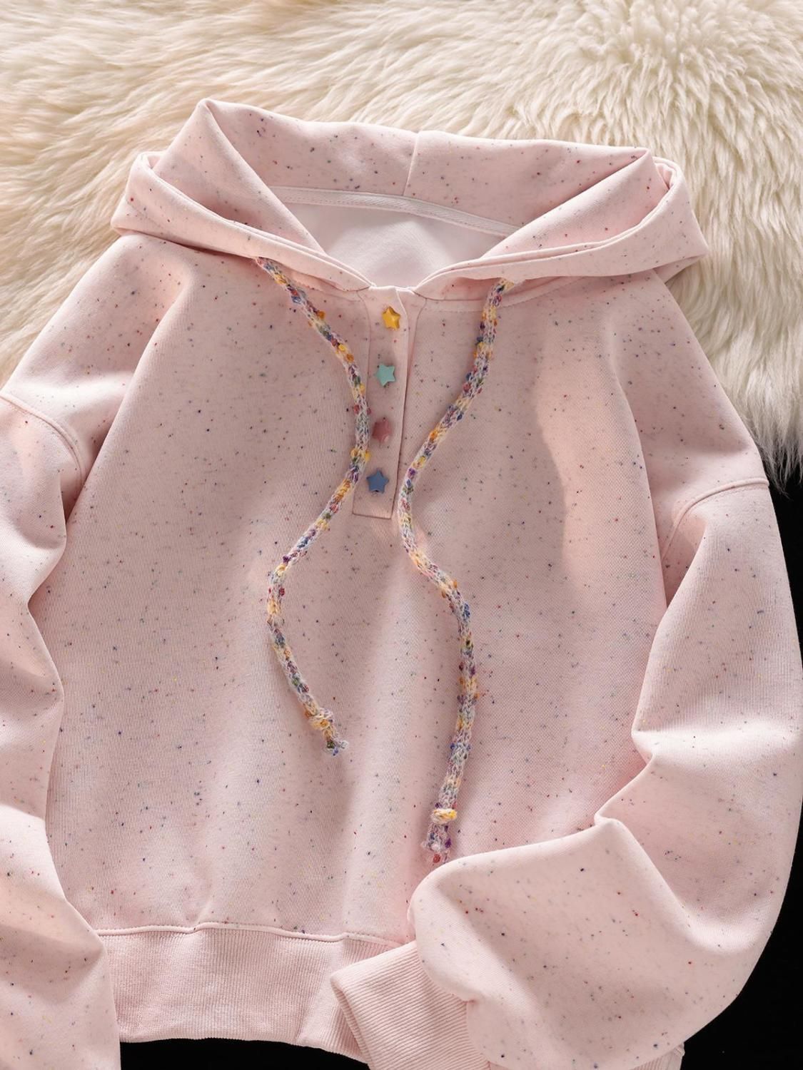 Cute Pink Polka Dot Hoodie Sweatshirt Women's Loose Top Outerwear