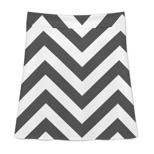 Gray and White Zig Zag Zipper Skirt Women's Short Dress
