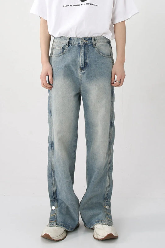 Playful Side Slit Baggy Jeans with Pockets