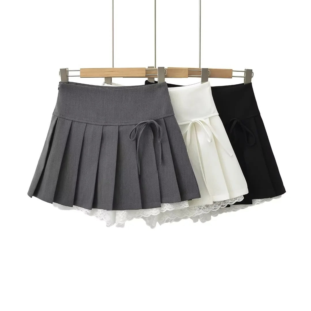 Bow Lace Pleated Skirt