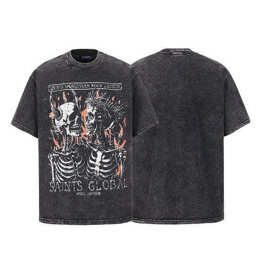 Harajuku Skull Print Pure Cotton Tee - Vintage Style