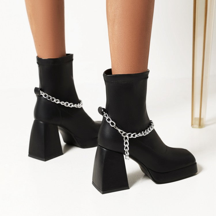 Thick High-Heeled Black Temperament Women's Short Boots