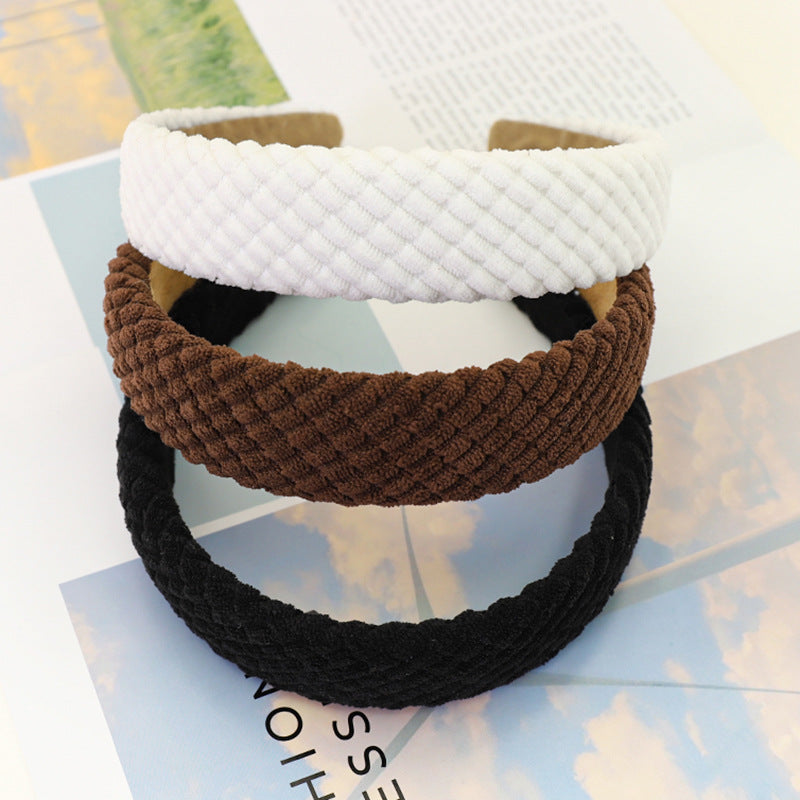 Fashion Corduroy Plaid Wide Brim Hair Bundle Headband F702