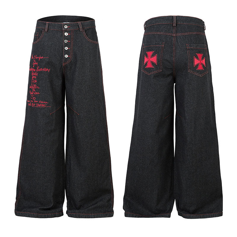 Harajuku Style Straight Jeans with Embroidery