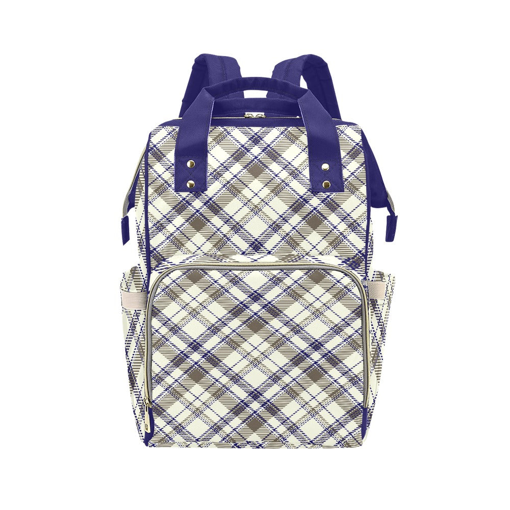Plaid Blue Tan Multi-Function Backpack