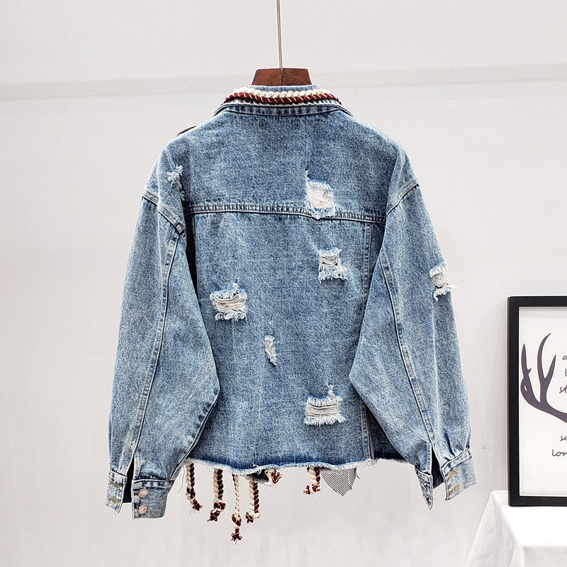 Harajuku Style Patch Denim Bomber Jacket for Women