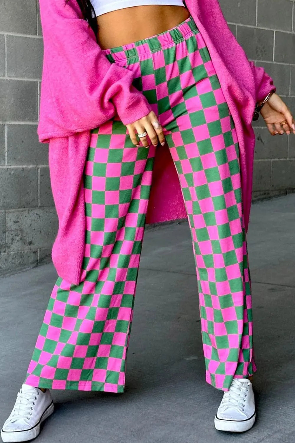 Playful Checkered Wide Leg Pants