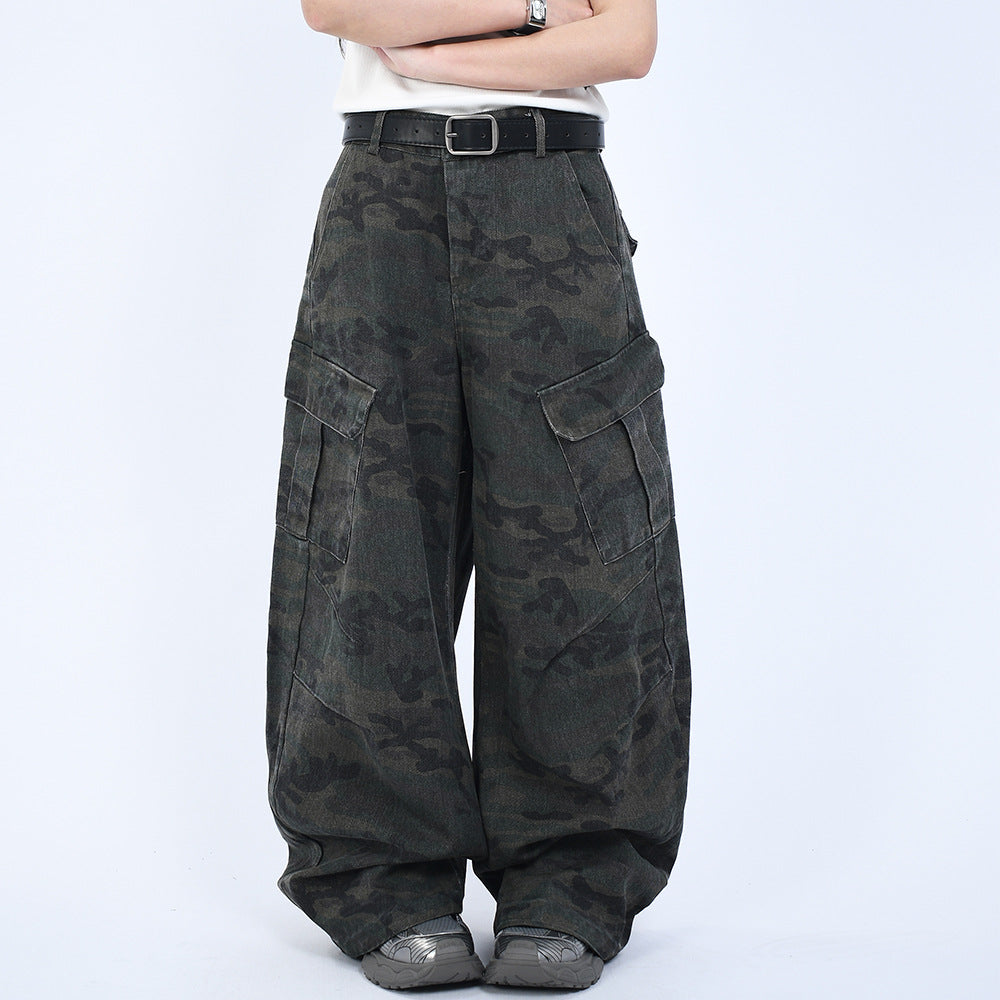 Retro Camouflage Design Curved Knife Jeans